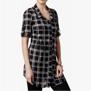 NWT Style & Co Black and White plaid button down tunic length shirt - size S